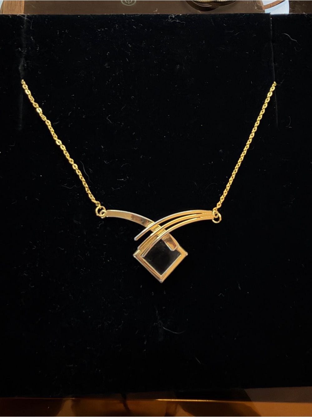 Sarah Coventry Jet Streamer Gold-Tone Curved Bar & Square Pendant Necklace